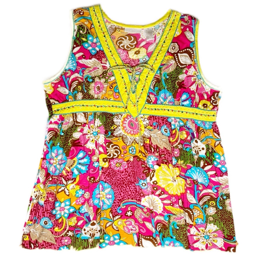 SOFT SURROUNDINGS BOHO BEADED TIE PRINT TOP XL